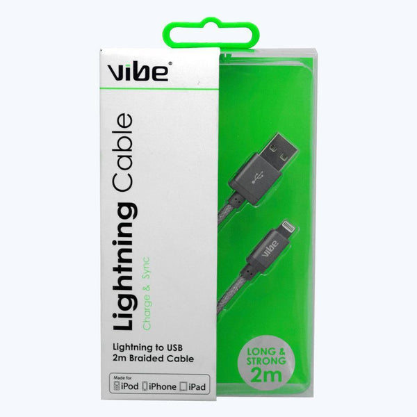 Vibe Apple Approved MFI 2Metre Braided Lightning to USB Data Cable