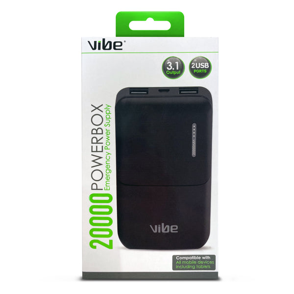 Vibe 20,000mAh Power Bank Portable USB Rechargeable Battery