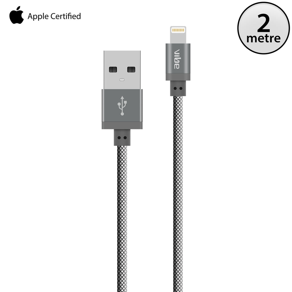 MFI 2Metre Braided Lightning to USB Data Cable